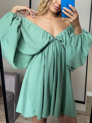 Woven Plunge Neck Mini Dress