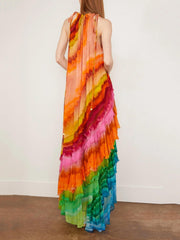 Multicolor Patterned Halter Maxi Dress