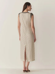 Cream Geo Print Tie-Strap Midi Dress