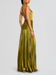 Metallic Green High Slit Maxi Dress