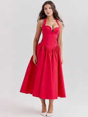 Scarlet Red Halter Neck Midi Dress