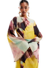 Abstract Watercolor Print Maxi Dress
