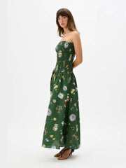 Green Smocked Bandeau Maxi Dress