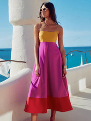 Fucshia Color Block Spaghetti Strap Dress