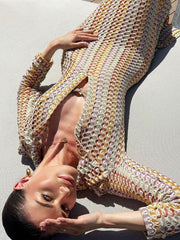 Boho Crochet Knit Long Sleeves Maxi Dress