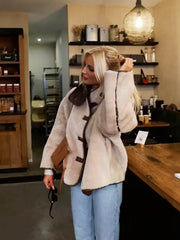 Beige Faux Suede Shearling Coat Jacket