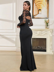 Black Cutout Neck Long Sleeve Dress