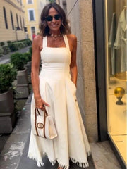 White Side Button Down Sleeveless Maxi Dress