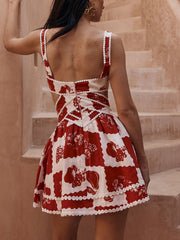 Burgundy Floral Cutout Mini Dress