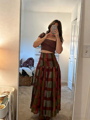 Retro Red Pleated Maxi Skirt