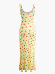 Yellow Floral Sleeveless Maxi Dress