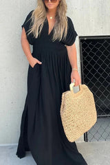 Casual V-neck High Slit Midi Dress