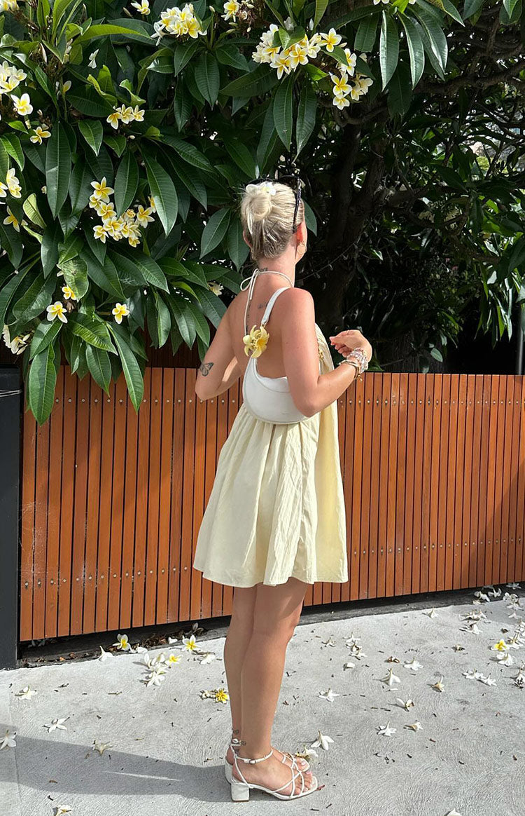 Yellow Halter Puff Mini Dress