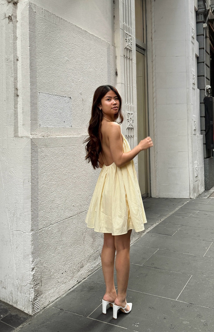 Yellow Halter Puff Mini Dress