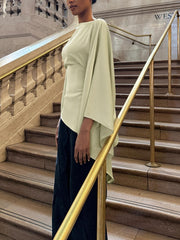 Sage Green Asymmetrical Bell Sleeves Top