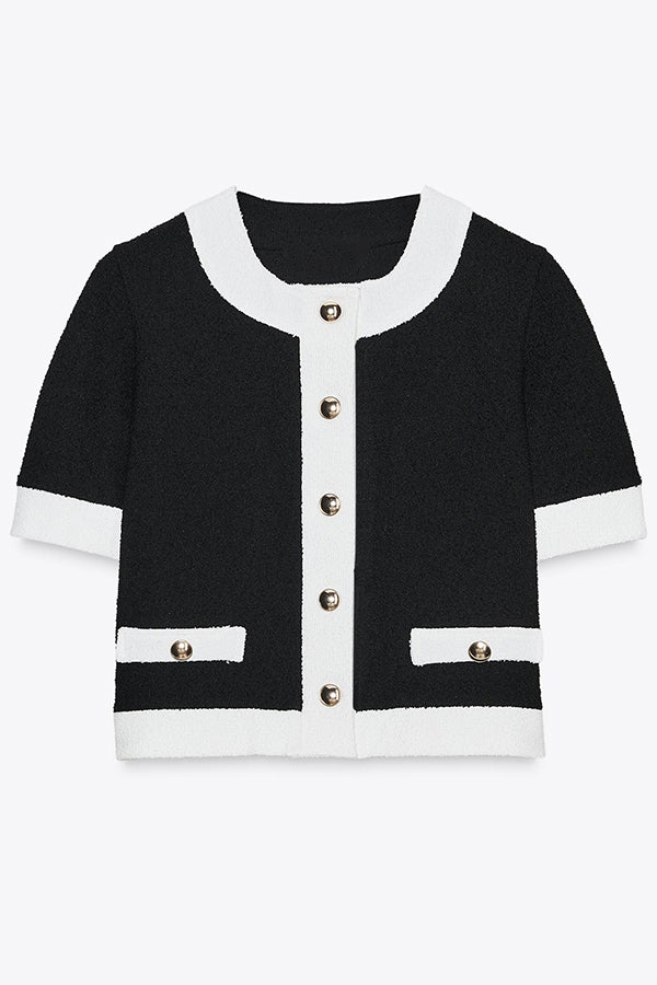 Contrast Short Sleeved Top and Pants Knitted Two Peice Suit