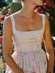 Peach Printed Slip Midi Dress