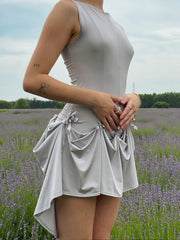 Silvery Bow-Tie Sleeveless Mini Dress