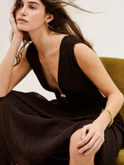 Midnight Goddess Black Plunging Maxi Dress