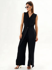 Black Sleeveless High Slit Wide-Leg Jumpsuit