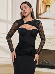 Black Cutout Neck Long Sleeve Dress