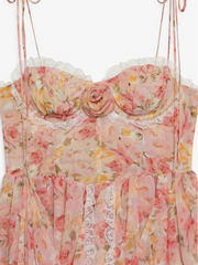 Coral Floral Rosette Trim Slip Mini Dress