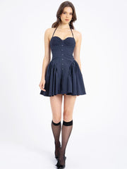 Navy Blue Pinstripe Mini Dress