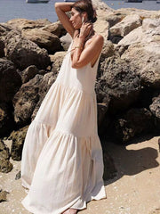 White Double-V Neckline Maxi Dress