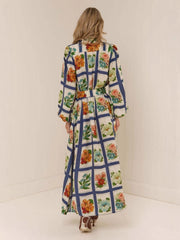 Elegant Square Floral Maxi Dress