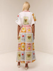 Smiley Face Print Linen Midi Dress