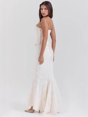 White Embroidered Bandeau Top and Skirt Matching Sets