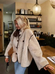 Beige Faux Suede Shearling Coat Jacket