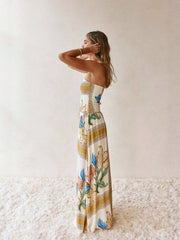 Tropical Floral Strapless Maxi Dress