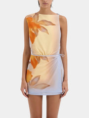 Artistic Floral Backless Mini Dress