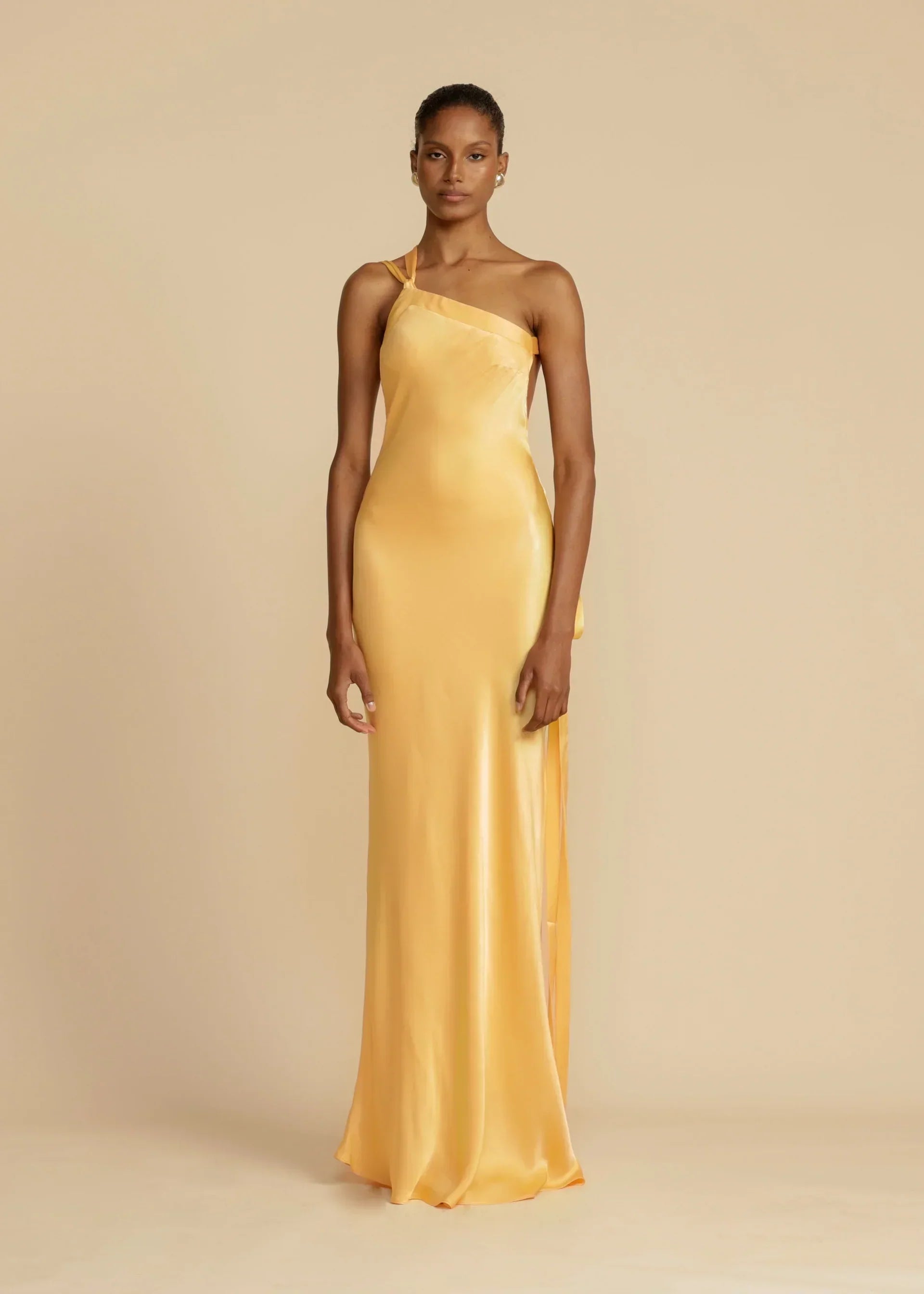 Orange Red Satin One Shoulder Maxi Dress