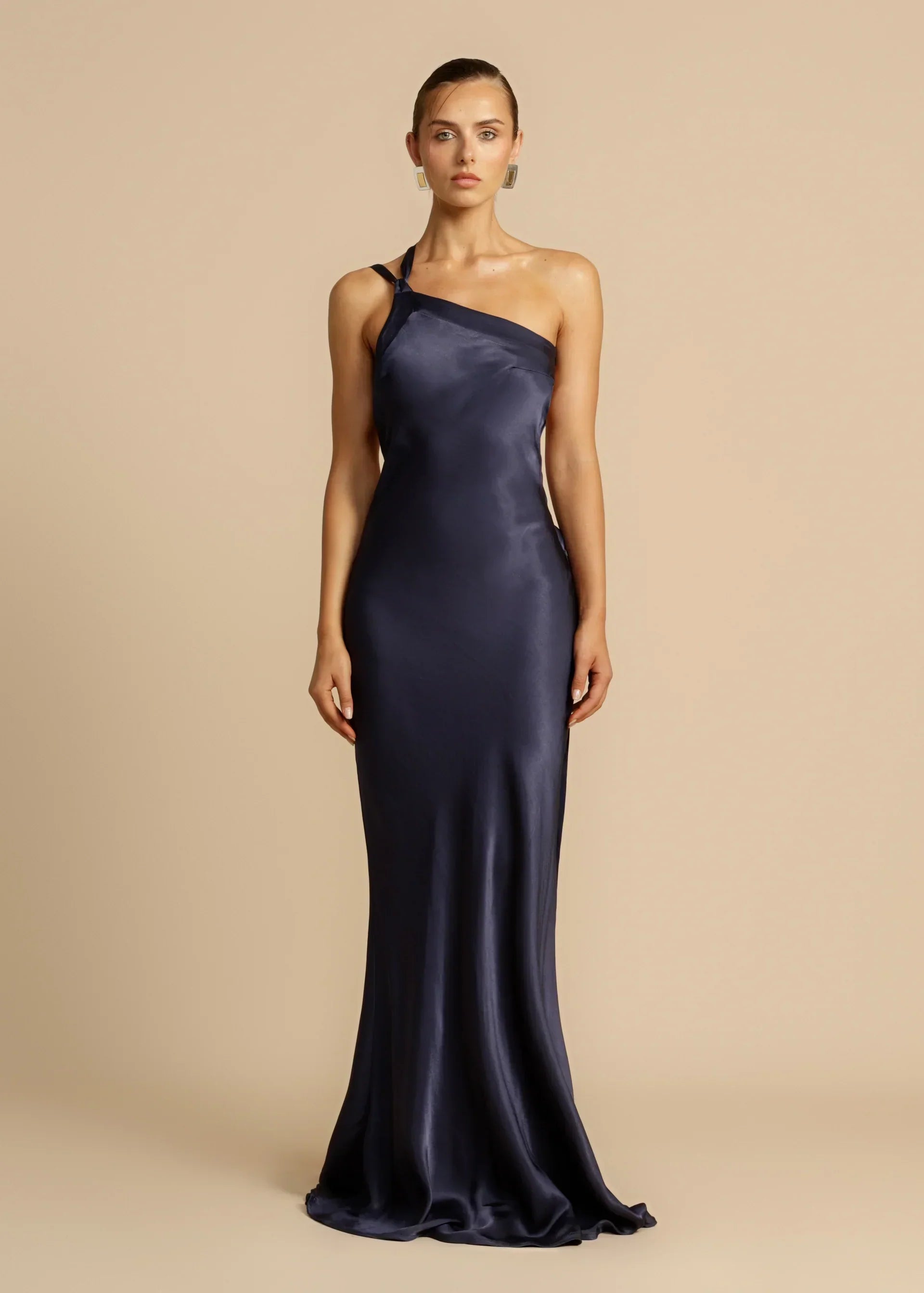 Orange Red Satin One Shoulder Maxi Dress