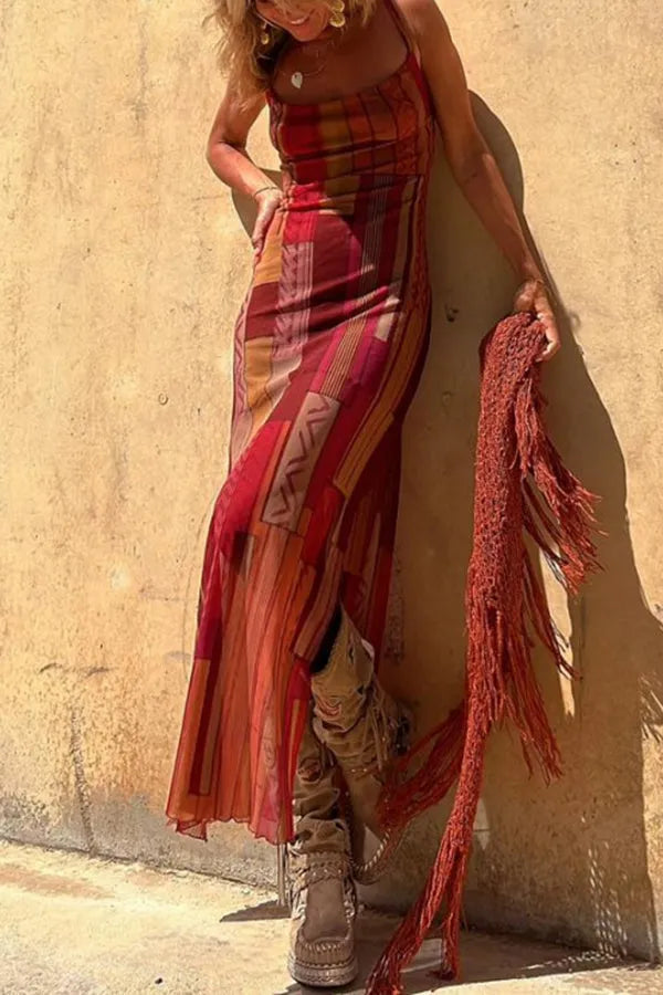 Gypsy Style Cowl Neck Slip Midi Dress