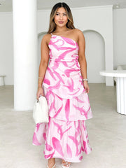 One-Shoulder Tiered Floral Maxi Dress