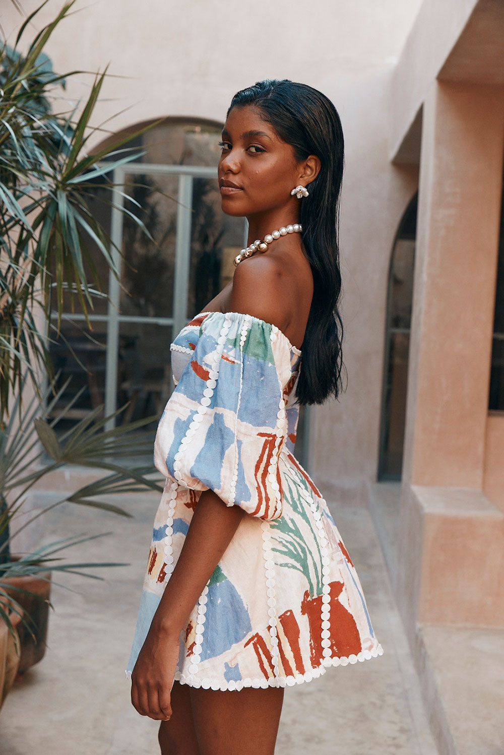Boho Chic Puff Sleeves Printed Mini Dress