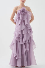 Rosette Detail Tiered Ruffles Maxi Dress