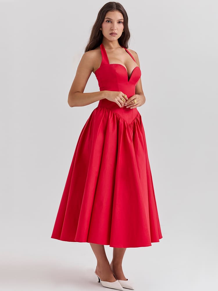 Scarlet Red Halter Neck Midi Dress