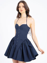 Navy Blue Pinstripe Mini Dress