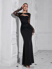 Black Cutout Neck Long Sleeve Dress