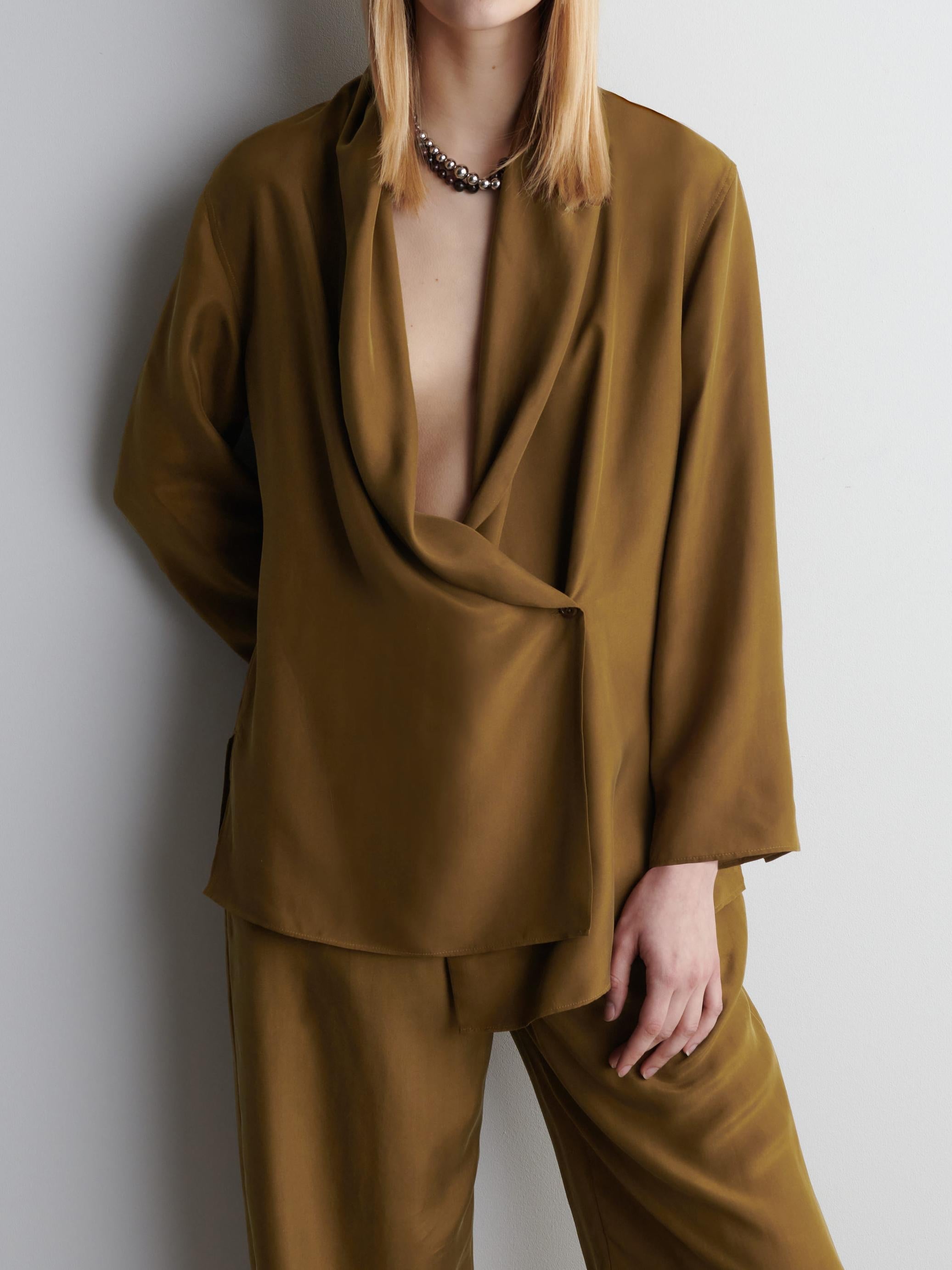 Brown Shawl Lapel Suits Pants Set