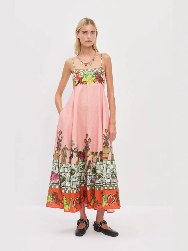 Pink Floral Slip Midi Dress