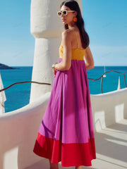 Fucshia Color Block Spaghetti Strap Dress