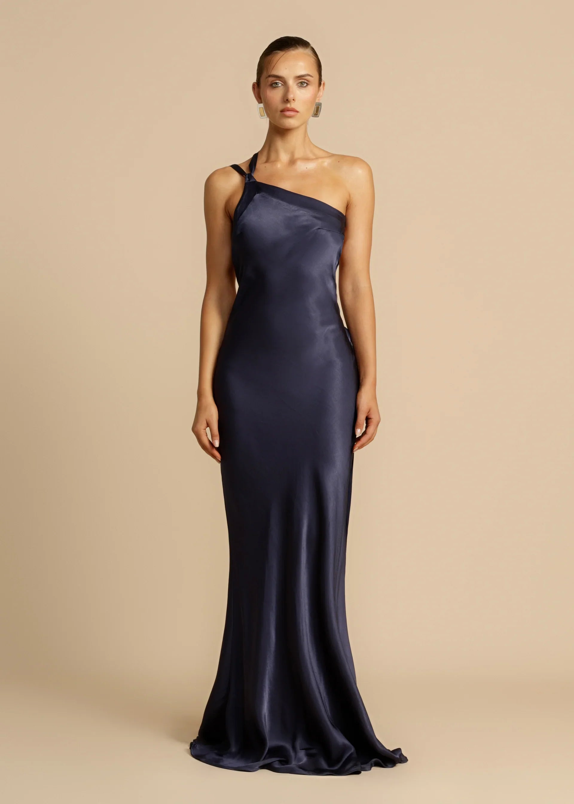 Orange Red Satin One Shoulder Maxi Dress