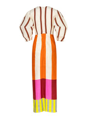 Orange Striped Puff Sleeve Maxi Dress