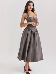 Smoky Gray Halter Neck Midi Dress