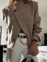 Vintage Khaki Plaid Structured Blazer